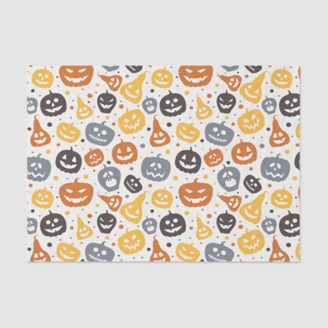 Colourful Jack-O'-Lantern Faces Pattern Tissue Paper (Front)