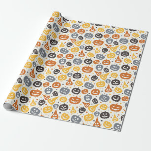 Colourful Jack-O'-Lantern Faces Pattern Wrapping Paper