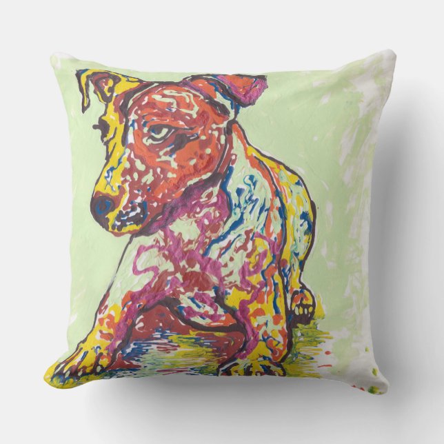 Colourful Jack Russell Terrier Throw Pillow (Front)