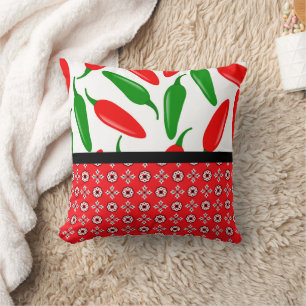 Colourful Jalapeño Peppers and Bandana Print Throw Pillow