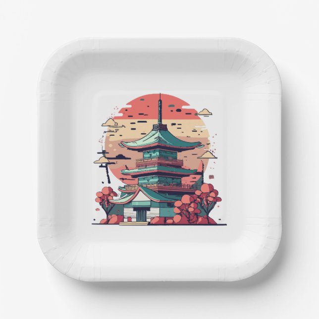 Colourful Japan Building Art Paper Plate (Front)