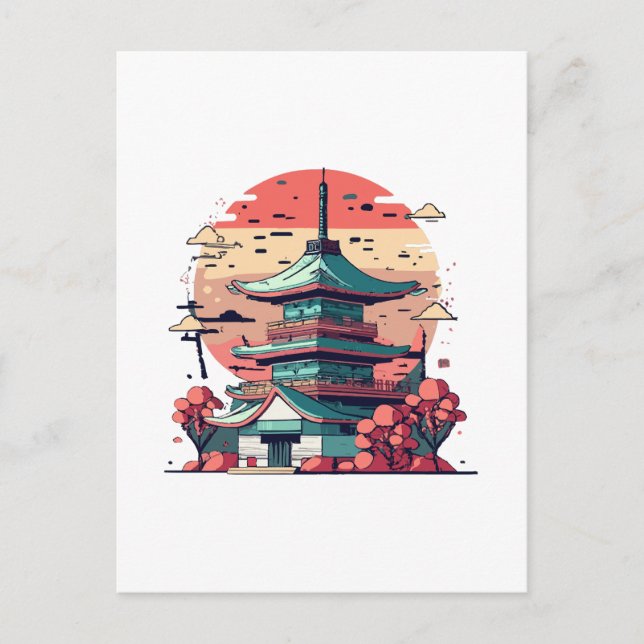 Colourful Japan Building Art Postcard (Front)