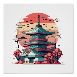 Colourful Japan Building Art Poster