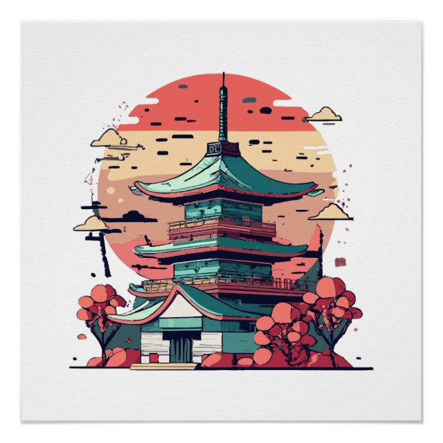 Colourful Japan Building Art Poster (Front)
