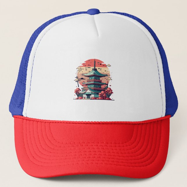 Colourful Japan Building Art Trucker Hat (Front)