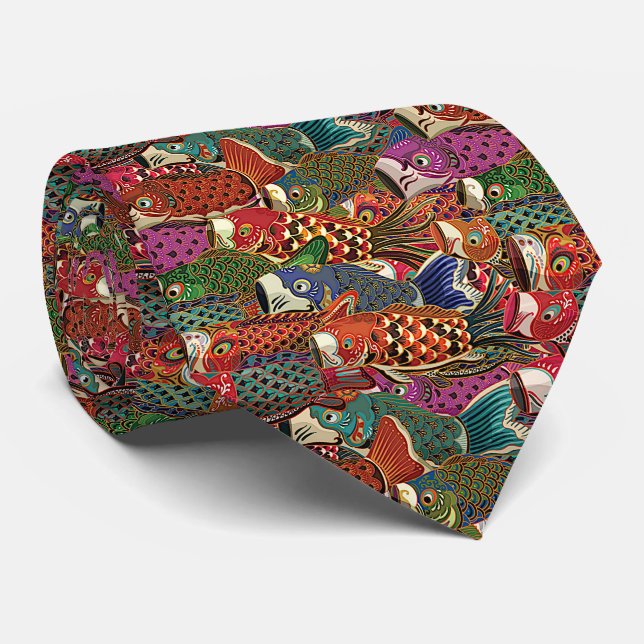 Colourful Japanese Carp Streamers Tie (Rolled)