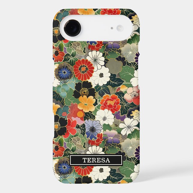 Colourful Japanese Floral Pattern Monogrammed (Back)