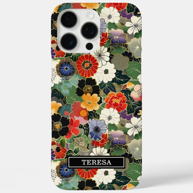 Colourful Japanese Floral Pattern Monogrammed Case-Mate iPhone Case (Back)