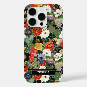 Colourful Japanese Floral Pattern Monogrammed iPhone 16 Pro Case