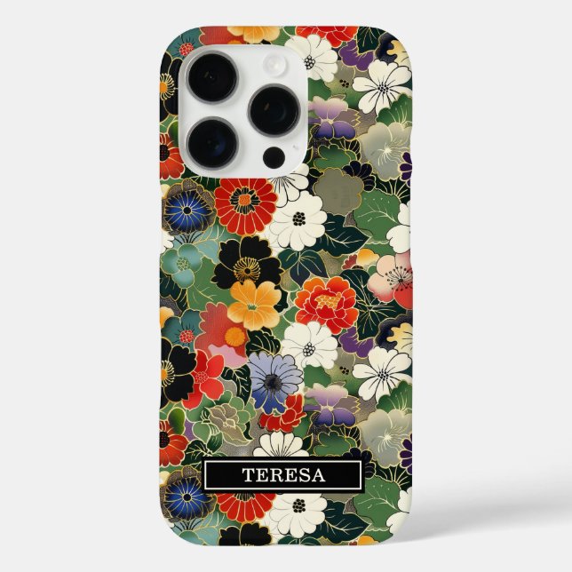 Colourful Japanese Floral Pattern Monogrammed Case-Mate iPhone Case (Back)