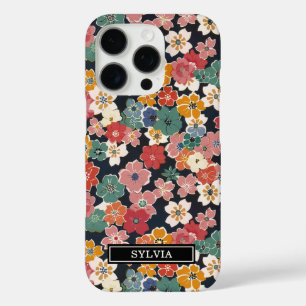 Colourful Japanese Floral Print Monogrammed iPhone 16 Pro Case