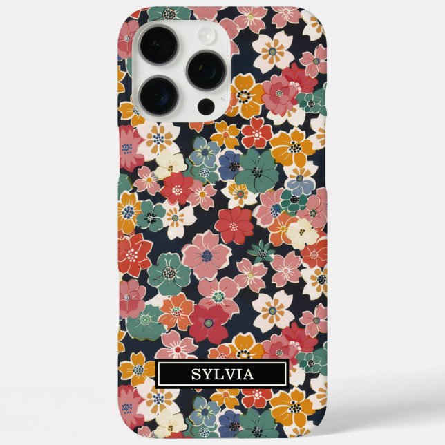 Colourful Japanese Floral Print Monogrammed Case-Mate iPhone Case (Back)