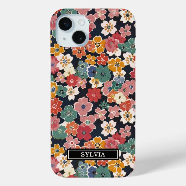 Colourful Japanese Floral Print Monogrammed Case-Mate iPhone Case (Back)