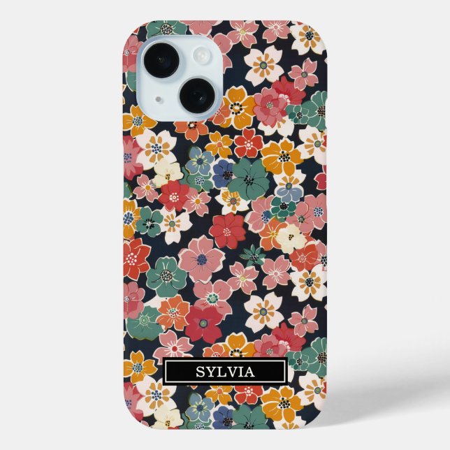 Colourful Japanese Floral Print Monogrammed Case-Mate iPhone Case (Back)