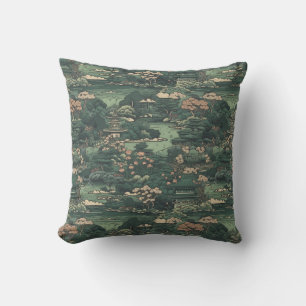 Colourful Japanese Garden Throw Pillow