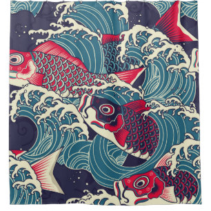 Colourful japanese Koi/carp fish in the wave seaml