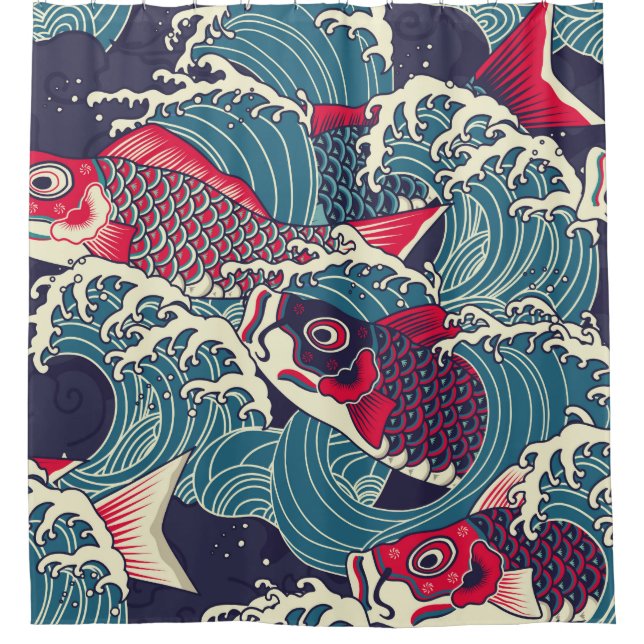 Colourful japanese Koi/carp fish in the wave seaml (Front)