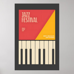 Colourful Jazz Piano Poster Mid-Century Modern
