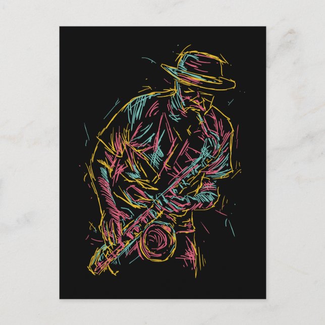 Colourful Jazz Player postcard (Front)
