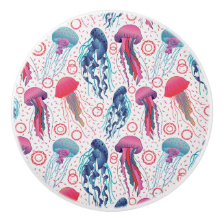 Colourful Jelly fishes Ceramic Knob