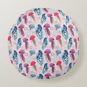 Colourful Jelly fishes Round Pillow