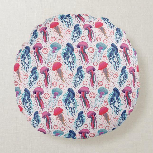 Colourful Jelly fishes Round Pillow (Front)