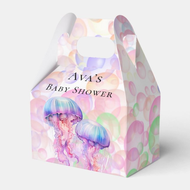 Colourful Jellyfish and Bubbles Girl Baby Shower Favor Box (Front Side)
