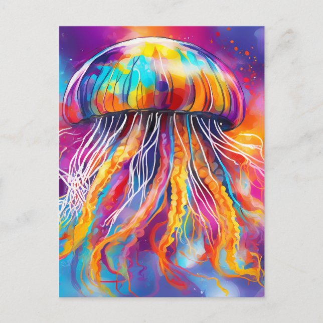 Colourful Jellyfish Art abstract Postcard (Front)