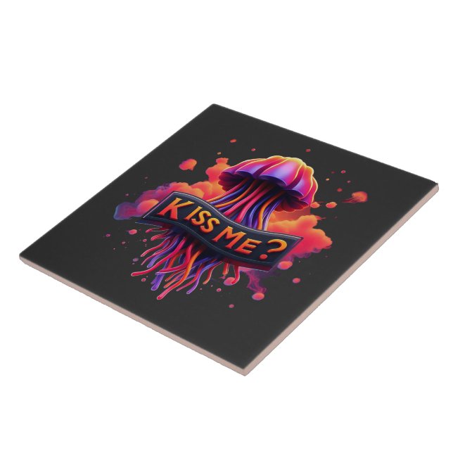 Colourful Jellyfish Illustration With Kiss Me Text Tile (Side)