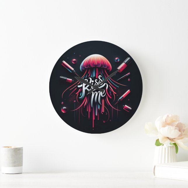 Colourful Jellyfish Illustration With Vibrant Typo Large Clock (Home)
