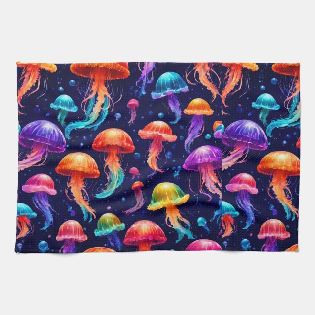 Colourful Jellyfish  Kitchen Towel (Horizontal)