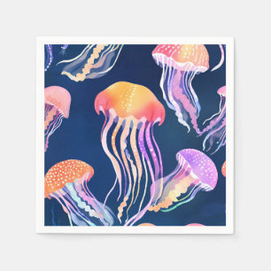 Colourful Jellyfish   Ocean Animal Watercolor Napkin