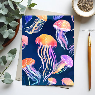 Colourful Jellyfish Ocean Animal Watercolor Postcard