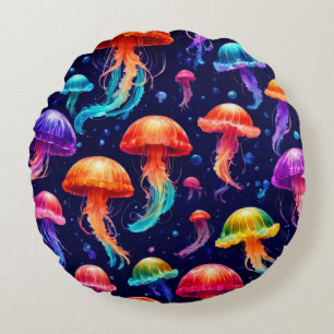 Colourful Jellyfish  Round Pillow