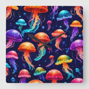 Colourful Jellyfish  Square Wall Clock