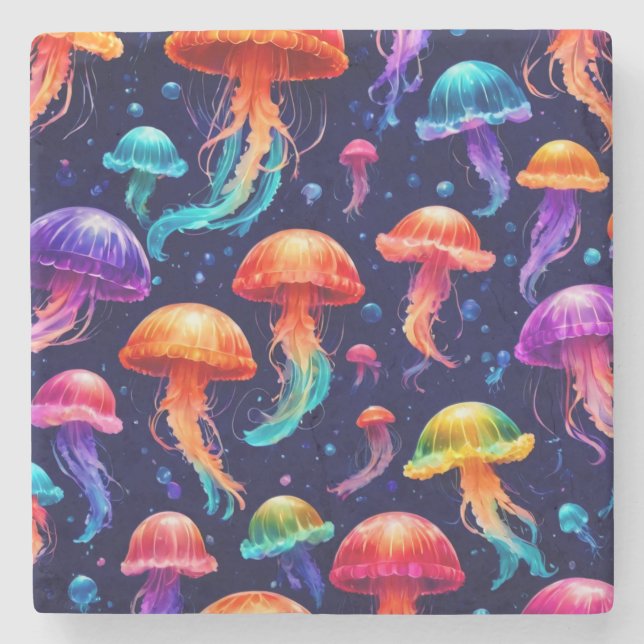 Colourful Jellyfish  Stone Coaster (Front)