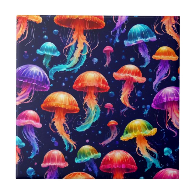 Colourful Jellyfish  Tile (Front)