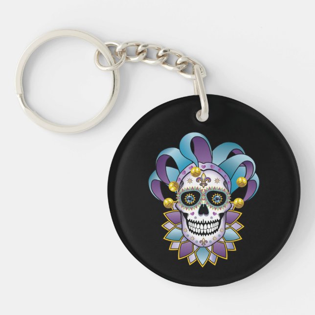 Colourful Jester Skull Keychain (Front)
