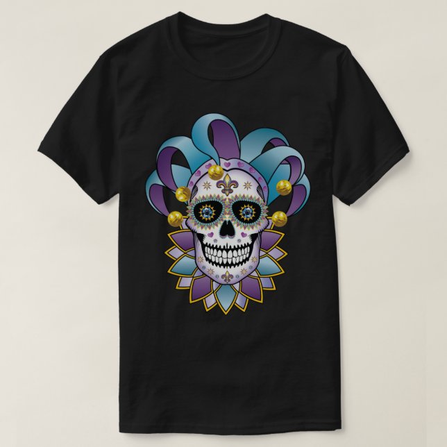 Colourful Jester Skull T-Shirt (Design Front)