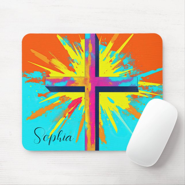 Colourful Jesus Cross Jesus Illustration Custom Mouse Pad (With Mouse)