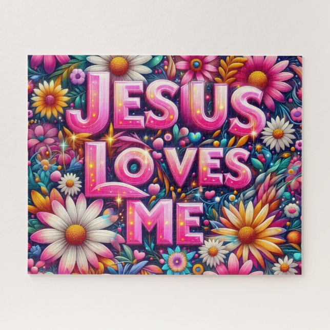 Colourful Jesus Loves Me Jigsaw Puzzle (Horizontal)