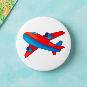 Colourful Jet Airplane Red and Blue Plane 3 Inch Round Button