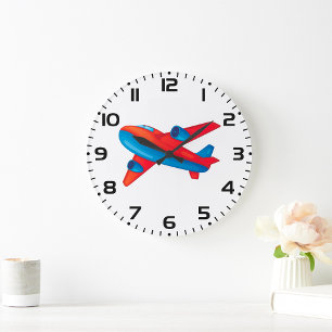 Colourful Jet Airplane Red and Blue Plane Large Clock
