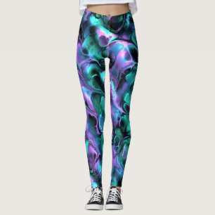 Colourful Jewel Tone Fractal Marble Abstract Art Leggings