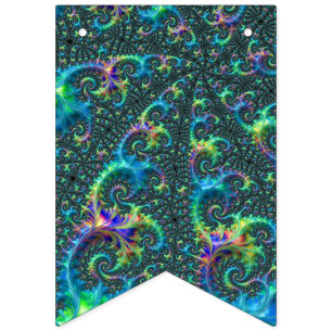 Colourful Jewel Tone Fractal Spiral Abstract Art Bunting Flags