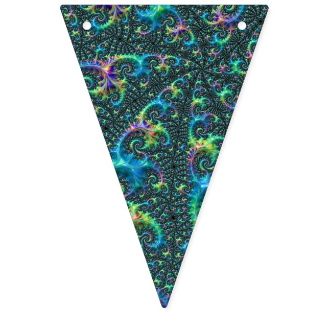 Colourful Jewel Tone Fractal Spiral Abstract Art Bunting Flags (First Flag)