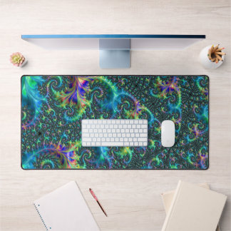 Colourful Jewel Tone Fractal Spiral Abstract Art Desk Mat