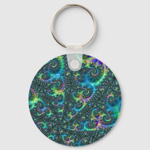 Colourful Jewel Tone Fractal Spiral Abstract Art Keychain