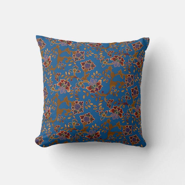 Colourful Jewel Tone Modern Floral Pattern Throw Pillow (Front)