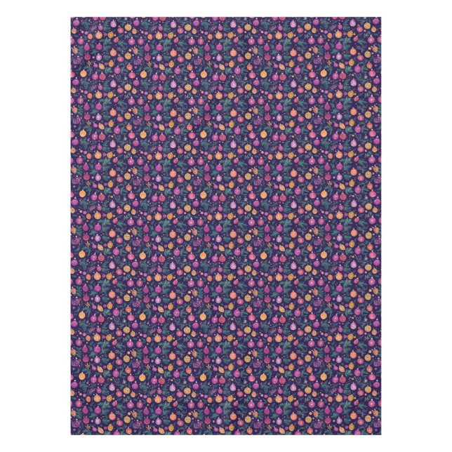 Colourful Jewel Toned Christmas Light and Ornament Tablecloth (Front)